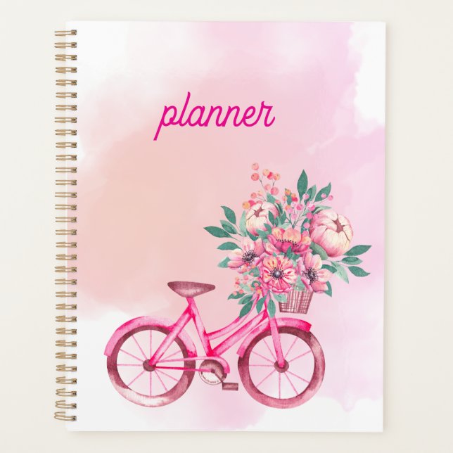Personalized Pink Floral Bicycle Weekly Planner (Front)