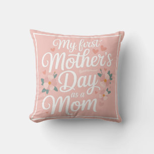 Personalized Pink Floral First Mother's Day Cushion