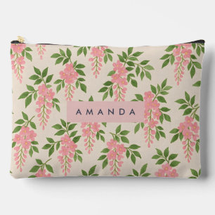 Personalized Pink Floral Pattern Accessory Pouch