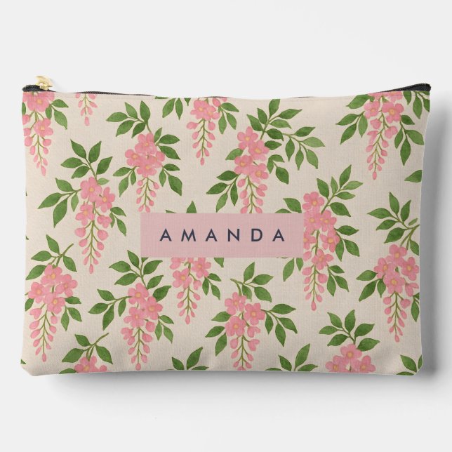Personalized Pink Floral Pattern Accessory Pouch (Front)