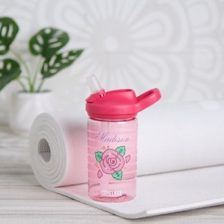 Personalized Pink Floral Water Bottle – 14 oz