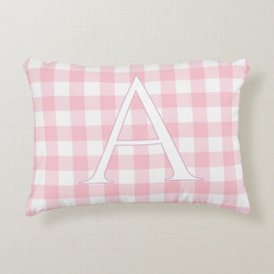 Personalized Pink Gingham Baby Girl Monogram Decorative Cushion