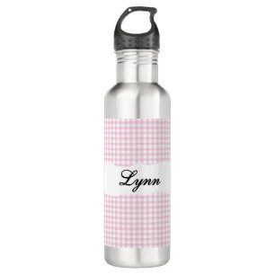 Personalized Pink Gingham Pattern & Custom Name 710 Ml Water Bottle