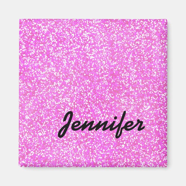 PERSONALIZED Pink GIRLY GLITTER WITH NAME Magnet (Front)