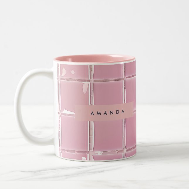 Personalized Pink Glass Tile Style Two-Tone Coffee Mug (Left)
