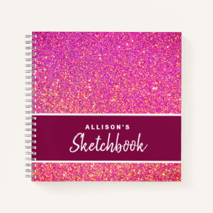 Personalized Pink Glitter Chic Sketchbook Notebook