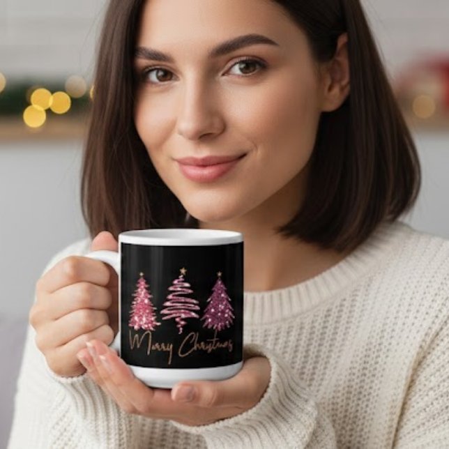 "Personalized Pink Glitter Christmas Tree Coffee Large Coffee Mug (Creator Uploaded)