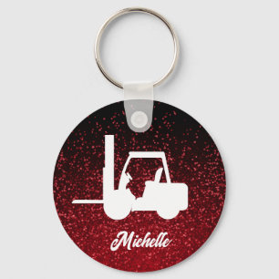 Personalized Pink glitter Forklift Key Ring