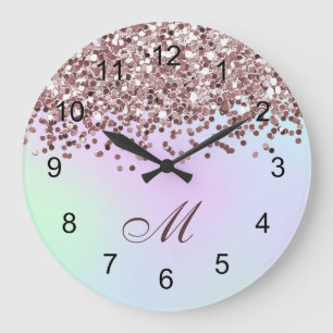 Personalized Pink Glitter Large Clock
