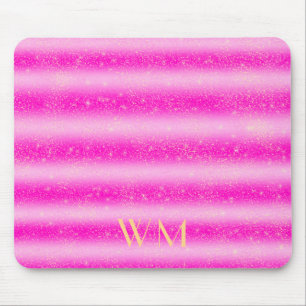 Personalized pink glitter stripes gold monogram  m mouse pad