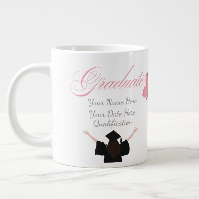 Personalized Pink Graduate Gift, Custom Name  Large Coffee Mug (Left)