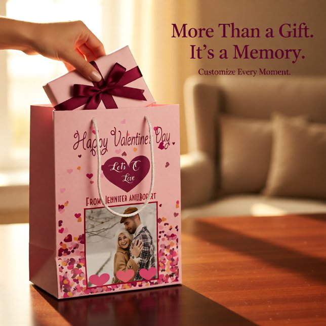 Personalized Pink Hearts Photo Valentine Medium Gift Bag (Personalized Pink Hearts Photo Valentine Medium Gift Bag)