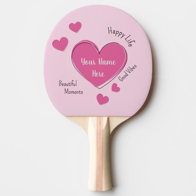 Personalized Pink Hearts Ping Pong Paddle (Front)