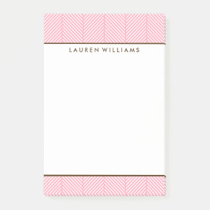 Personalized Pink Herringbone Pattern Post-it Notes