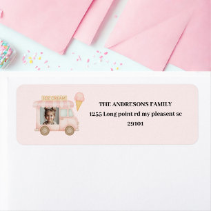 Personalized Pink Ice Cream Truck Birthday Return Address Label