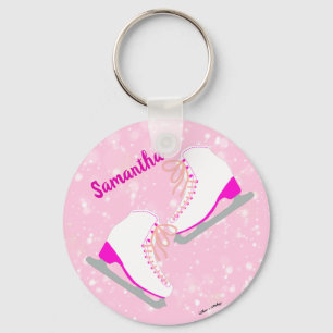 Personalized Pink Ice Skates Cute Kawaii Figure Key Ring