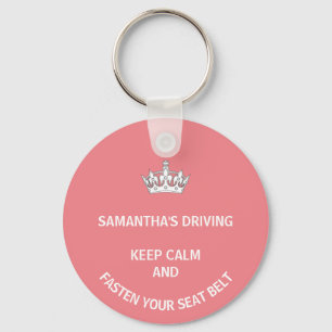 Personalized pink Keep Calm girly driving Key Ring