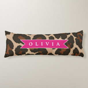 Personalized Pink Leopard Print Chic Animal Print Body Cushion