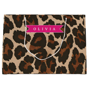 Personalized Pink Leopard Print Chic Animal Print Large Gift Bag