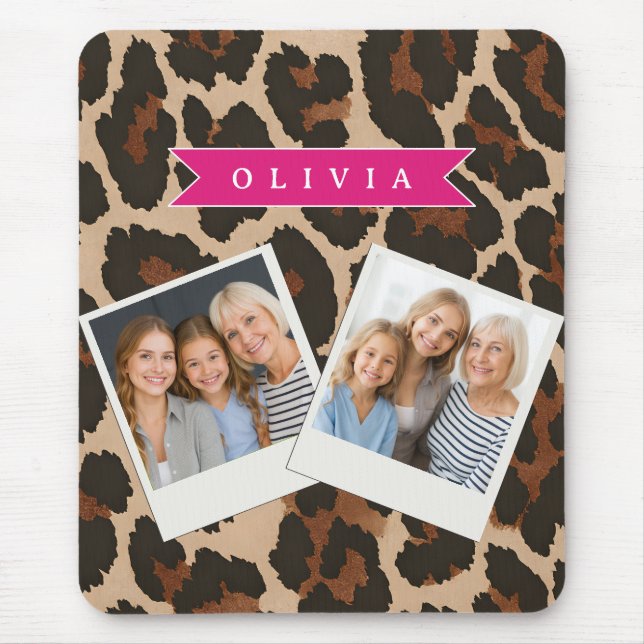 Personalized Pink Leopard Print Chic Animal Print Mouse Pad (Front)