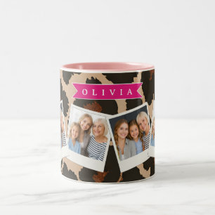 Personalized Pink Leopard Print Chic Animal Print Two-Tone Coffee Mug