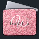Personalized Pink Leopard Print Name Monogram Laptop Sleeve<br><div class="desc">Elegant and modern leopard print throw pillow with a stylish leopard pattern in hot pink on a pastel pink background. Simply add your name and monogram to this chic laptop sleeve. Exclusively designed for you by Happy Dolphin studio. If you need any help or matching products or want a custom...</div>