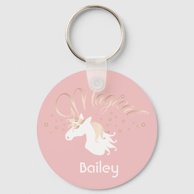 Personalized Pink Modern Magical Unicorn Key Ring (Front)