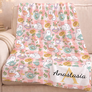 Personalized Pink Monogram Name Pastel High Tea Fleece Blanket