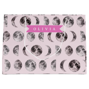 Personalized Pink Moon Phase Celestial Name Gift Large Gift Bag