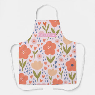Personalized pink nordic cute folk floral pattern apron