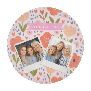 Personalized pink nordic cute folk floral pattern cutting board