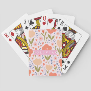 Personalized pink nordic cute folk floral pattern playing cards