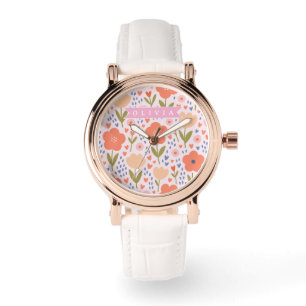 Personalized pink nordic cute folk floral pattern watch