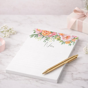 Personalized Pink & Orange Peonies Floral Notepad
