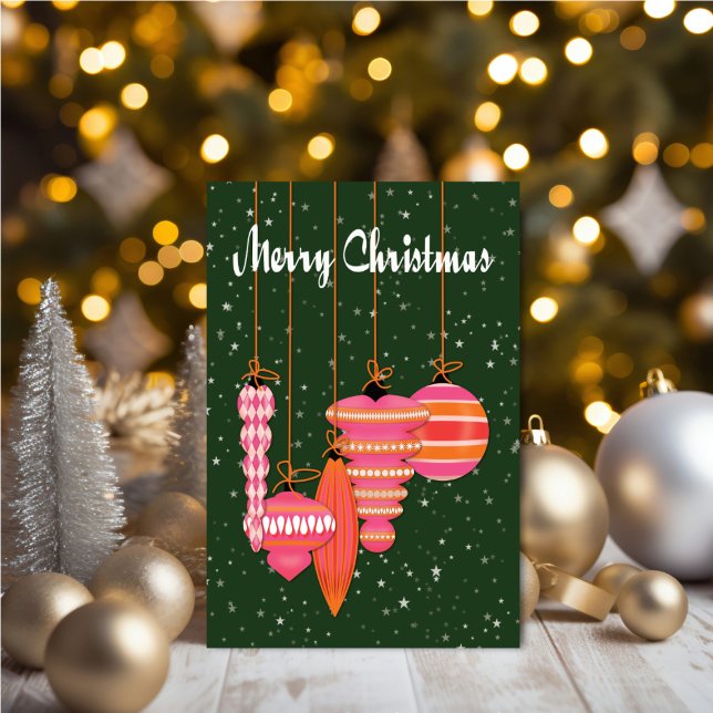 Personalized Pink Ornaments Christmas Card (Personalize your holiday wishes, by adding a custom message.)