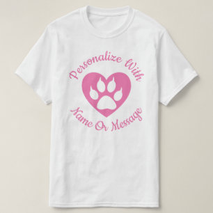 PERSONALIZED Pink Paw Print Heart T-Shirt