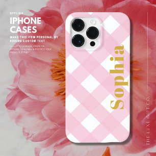 Personalized Pink Preppy Modern Check iPhone Case