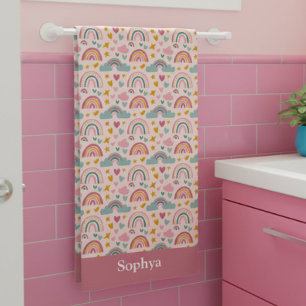 Personalized Pink Rainbow Kids Bath Towel