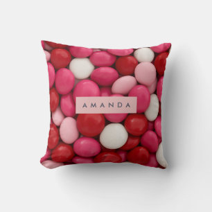 Personalized Pink Red & White Candy  Cushion