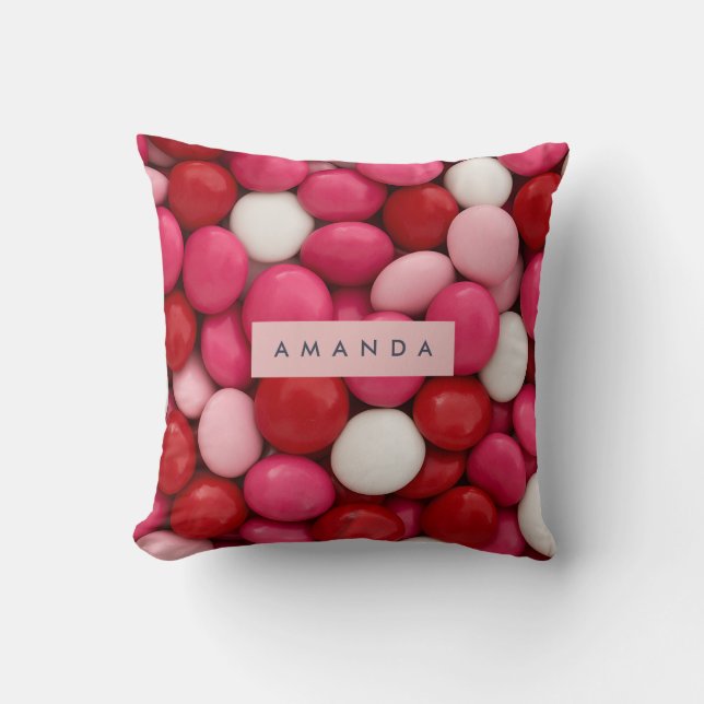Personalized Pink Red & White Candy  Cushion (Front)