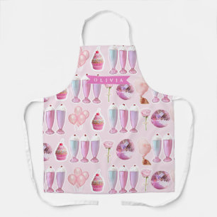 Personalized Pink Retro Milkshake Cute Coquette Apron