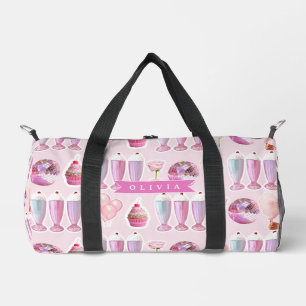 Personalized Pink Retro Milkshake Cute Coquette Duffle Bag