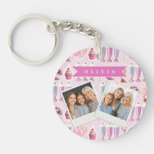 Personalized Pink Retro Milkshake Cute Coquette Key Ring