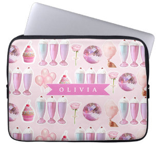 Personalized Pink Retro Milkshake Cute Coquette Laptop Sleeve