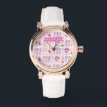 Personalized Pink Retro Milkshake Cute Coquette Watch<br><div class="desc">This set of retro milkshake party patterns is sheer fun in pattern form. The design has a charming, nostalgic, and effortlessly cute sense because of the soft pinks, pastel embellishments, and fun images. This collection is for anyone who enjoys feminine style with a playful, whimsical twist. It was inspired by...</div>
