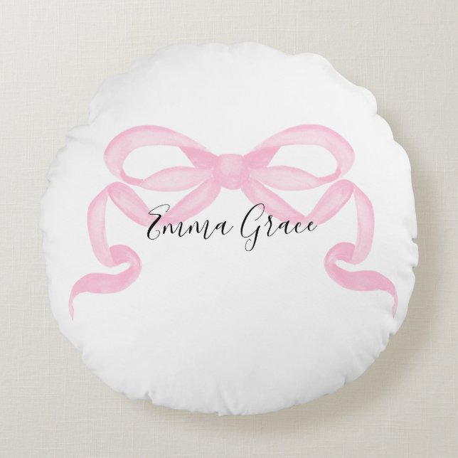 Personalized Pink Ribbon Round Cushion (Front)