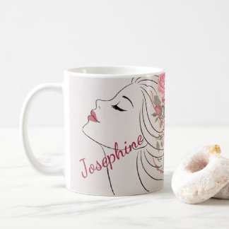 Personalized Pink Rose Floral Hair Woman Elegant  Coffee Mug