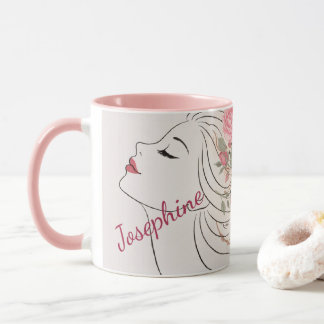 Personalized Pink Rose Floral Hair Woman Elegant  Mug