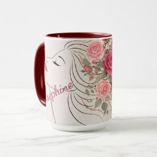 Personalized Pink Rose Floral Hair Woman Elegant  Mug