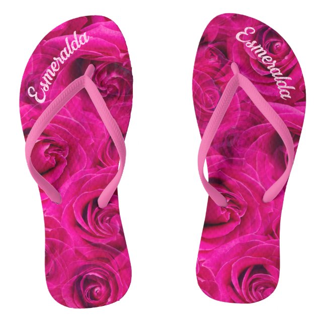 PERSONALIZED PINK ROSES PATTERN JANDALS THONGS (Footbed)